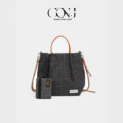 Japanese plaid nylon shoulder bag with large capacity - Image 2
