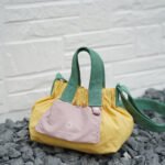 Color-blocked dopamine canvas tote shoulder bag