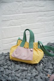 Color-blocked dopamine canvas tote shoulder bag
