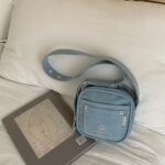 Square denim square nylon crossbody bag