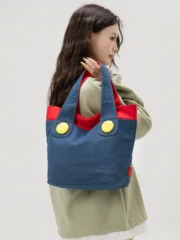 Mario color matching denim shoulder bag women's large capacity tote bag casual commuter bag - Image 2