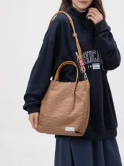 Japanese plaid nylon shoulder bag with large capacity - Image 6