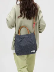 Japanese plaid nylon shoulder bag with large capacity - Image 5